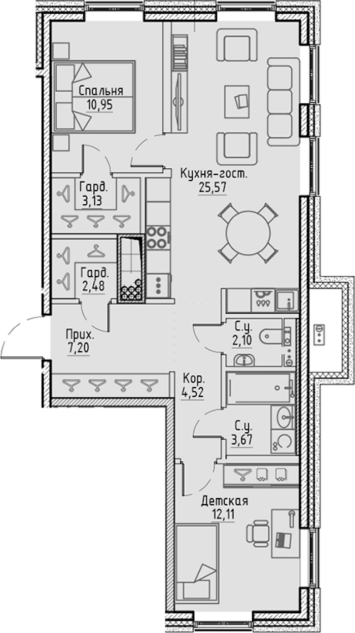 2-комнатная квартира 71.73 м², 10/10 эт., ЖК «LEGENDA Сампсониевский 32»
